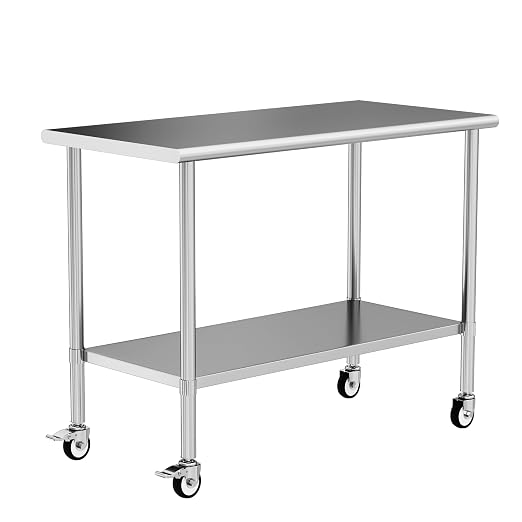 Stainless Steel Work Table with Wheels, 24x60 Inch NSF Kitchen Prep Table with Adjustable Undershelf for Commercial Restaurant, Garage, Outdoor BBQ