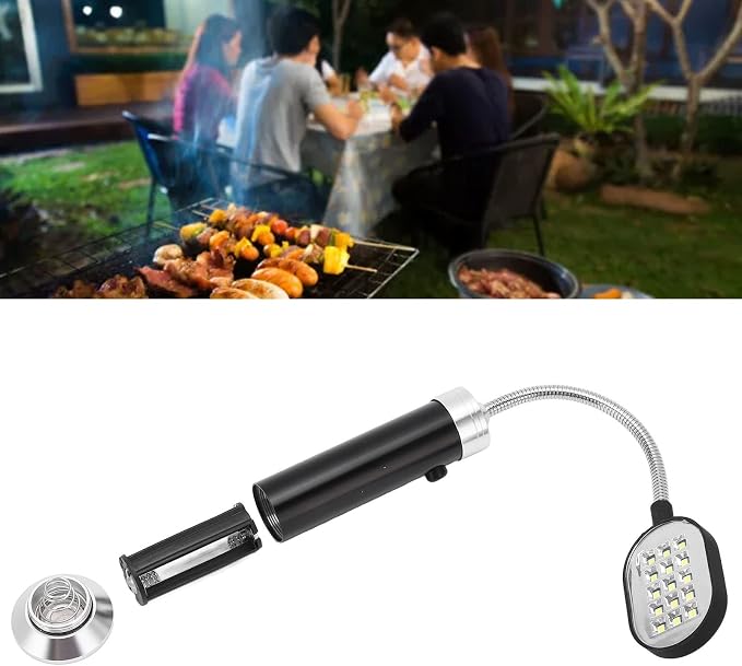 Magnetic Gooseneck Lamp, High Brightness LED Work Light 360° Adjustable for Outdoor Fishing BBQ Cycling Aluminum Alloy 4.3in Hose (Black)