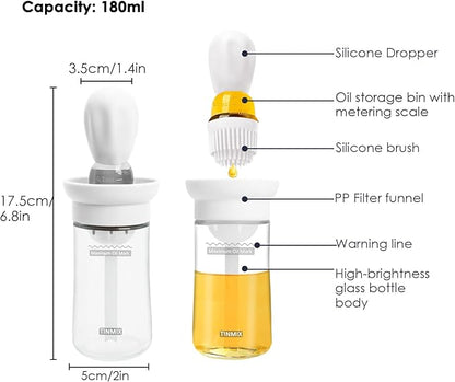 Oil Dispenser with Brush - 2 IN 1 Glass Olive Oil Dispenser for Cooking, Upgrade T-OB21S Oil Dispensing Bottle with Silicone Basting Brush for Vinegar Sauce BBQ Grill Frying Kitchen, White