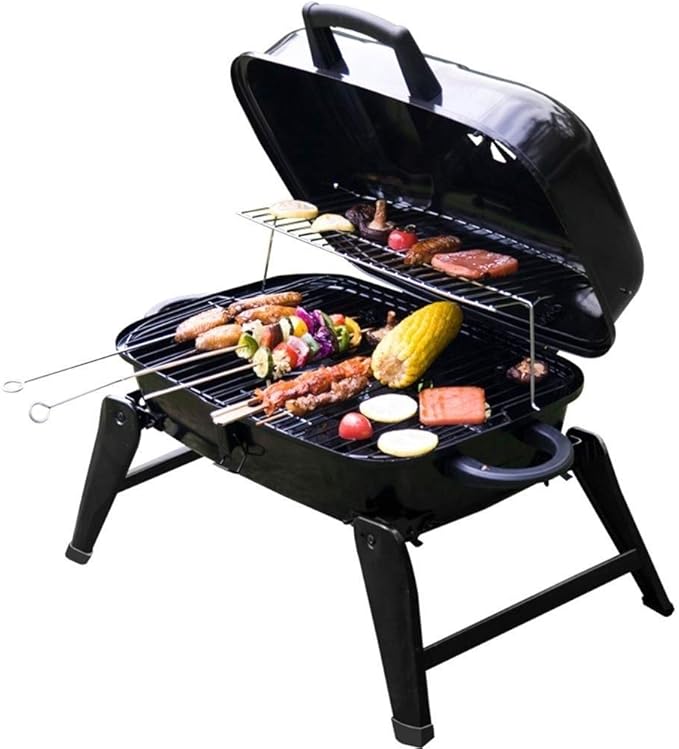 Portable Charcoal Grill for Camping BBQ, Outdoor Barbecue Grill Round Standing Grid with Double-Layer Cooking Area and Adjustable Vents for Backyard Patio,A-1