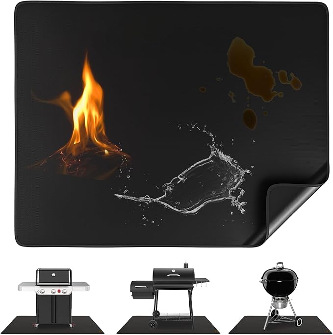 65X51 Inch Under Grill Mats for Outdoor Grill FirepProof Deck Protection | Heavy Duty Waterproof BBQ Grill Mat, Non-Slip Fire Resistant Mat for Blackstone, for Weber, Fire Pit and Fireplace
