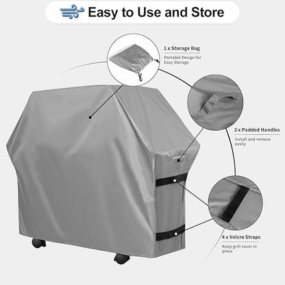 OutdoorLines Waterproof Heavy Duty BBQ Grill Cover - Universal Barbecue Grill Covers UV Resistant Barbeque Gas Grill Cover for Outdoor Outside Grill, 58L x 24W x 44H Inch, Gray