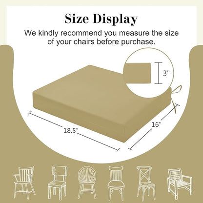 Cozyide Outdoor Chair Cushions, Waterproof Patio Seat Cushions with Adjustable Straps, Square Corner Patio Chair Cushions for Garden, Khaki, 18.5x16x3 Inch (Pack of 4)