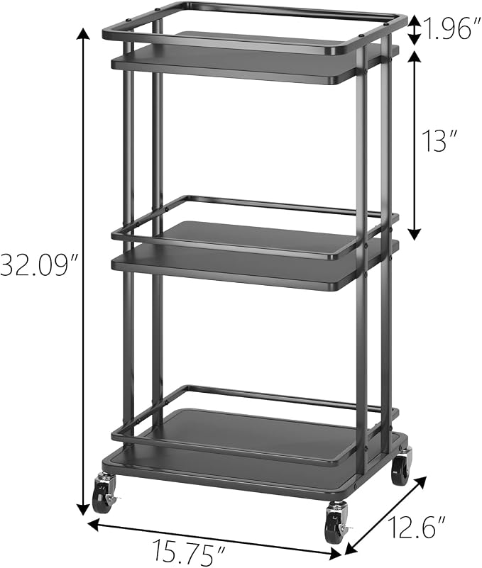 XYZLVSI Bar Cart, Home Bar Serving Cart, 3 Tier Kitchen Shelf with Wheels | Wood and metal, kitchen island storage cart with wheels, multifunction utility cart storage rack for dining room, living room