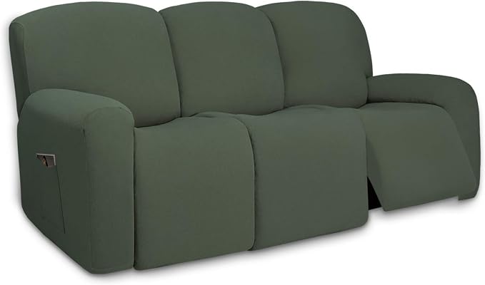 PureFit Super Stretch 3 Seats Recliner Sofa Couch Cover with Pocket | Non Slip Soft Sofa Slipcover, Washable Spandex Reclining Furniture Protector for Kids, Pets (Recliner Sofa, Grayish Green)