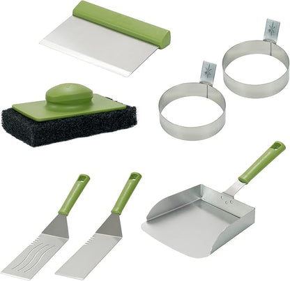 Little Griddle 7-Piece Grill Set, Scrubber, Griddle Scoop, Egg Rings, Scraper, & Spatula Set Toolkit