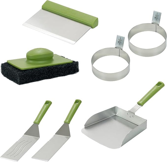 Little Griddle 7-Piece Grill Set, Scrubber, Griddle Scoop, Egg Rings, Scraper, & Spatula Set Toolkit