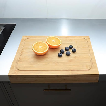 BAMOTTO CRAFTBAMBOO Bamboo Cutting Board for Kitchen 17.7"x12.6", Reversible with Dual Juice Grooves, Detachable Front Lip for Counter & Over-Sink, Large Chopping Board for Bread Meat Vegetables