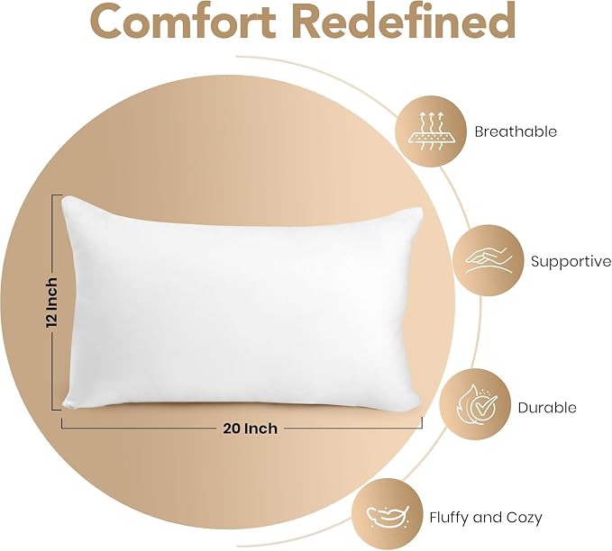 Utopia Bedding 12x20 Outdoor Pillows, Water Resistant Throw Pillows, 2-Pack | Outdoor Throw Pillows, Water Repellent, Decorative Pillow for Patio Furniture & Porches, Plush & Supportive, Pack of 2, White