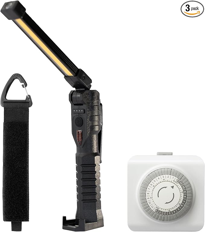 ARGENDON Accessory Package. Extension Cord Organizer for House and Yard. Portable LED Worklight for Automotive, Mechanic, and Grill. Timers are Used for Fish Tanks, Fans, and Lights.