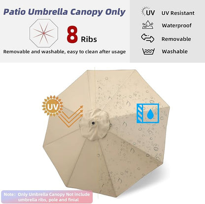 9ft Patio Umbrella Replacement Canopy,Outdoor Table Market Yard Umbrella Top Outdoor Umbrella Canopy with 8 Ribs