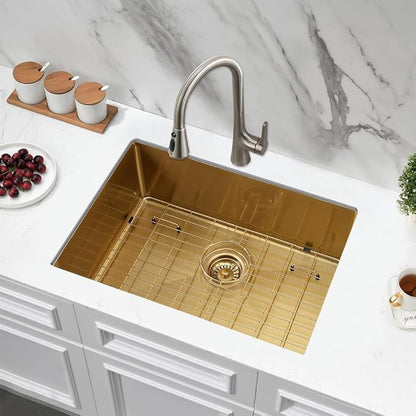 Gold Kitchen Sink Undermount, Jshozzy 27x16 Undermount Kitchen Sink Stainless Steel 16 Gauge Single Bowl Under Counter Deep Sink