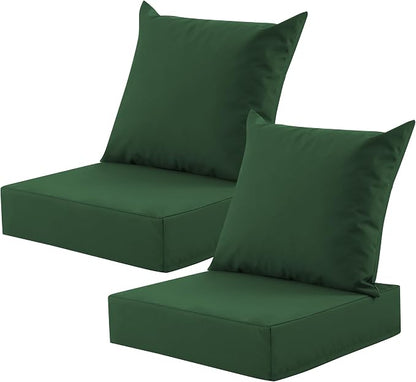Outdoor Deep Seat Cushion Set, 24x24 Inch, Forest Green, Set of 2 | Water-Resistant, Fade-Resistant, Removable Cover, For Patio Chair & Sofa&Furniture
