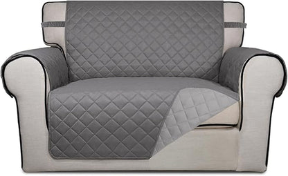 PureFit Reversible Quilted Sofa Cover Dog Couch Covers for Sofa, 28 in | Gray/Light Gray, Water Resistant Couch Protector, Washable Pet Couch Cover with Non Slip and Elastic Straps For Kids