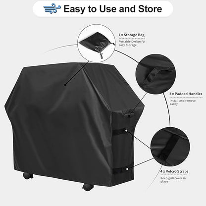 OutdoorLines Waterproof Heavy Duty BBQ Grill Cover - Universal Barbecue Grill Covers UV Resistant Barbeque Gas Grill Cover for Outdoor Universal Grills, 58L x 24W x 44H Inch, Black