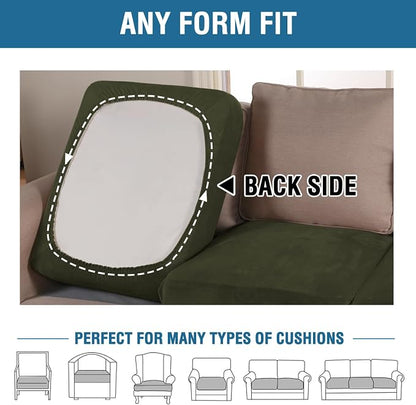 H.VERSAILTEX Velvet Stretch Couch Cushion Cover Plush Cushion Slipcover for Chair Loveseat Sofa Cushion Furniture Protector Seat Cushion Sofa Cover (2 Piece Large Sofa Cushion Covers, Olive)