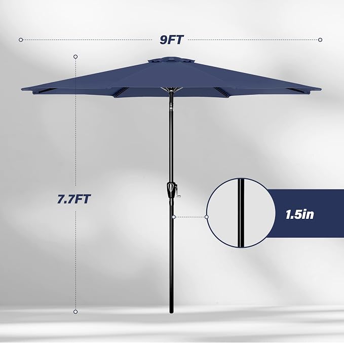 YSSOA 2 Pack 9' Patio Umbrella Outdoor Table Market Yard Umbrella with 8 Sturdy Ribs, Dark Blue
