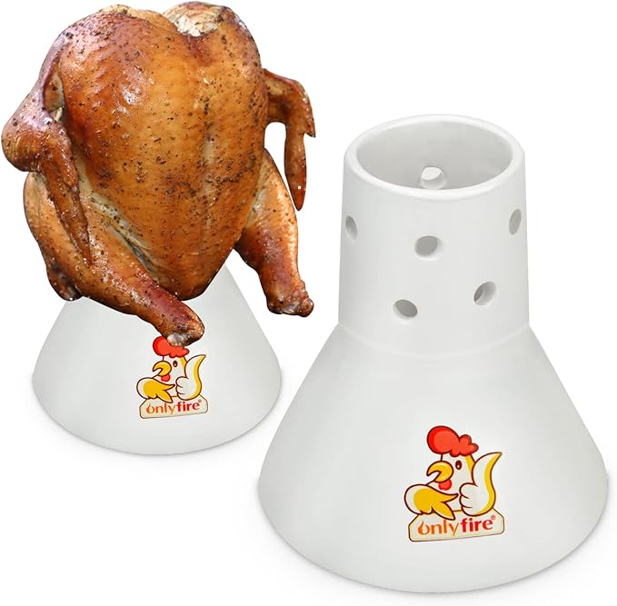 onlyfire 2 Pack (Large+Small) Ceramic Chicken Roaster Rack, Beer Can Chicken Stand Vertical Poultry Chicken Holder for Oven or Grill Barbecue Accessories, Like BGE Kamado Grill, Ovens, Smokers