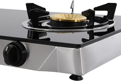 Gas Stove with 2 Burners, Portable Gas Stove with Independent Control, 2 Burners Gas Stove, Portable Tempered Glass Camping Burner, Countertop Gas Stove for Kitchen, Home and Commercial Use