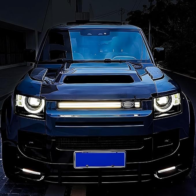 LED Grille Lights for 2020-2025 Land Rover Defender 90 110 130 Front Grill Trim Strips Light with Start Up Animation DRL Lighting Replacement Accessories (White)