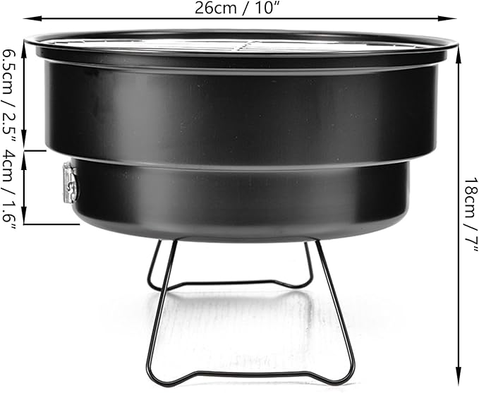 10" Portable Round Barbecue BBQ Charcoal Grill with Handle for Outdoor Home Kitchen BBQ Picnic Camping