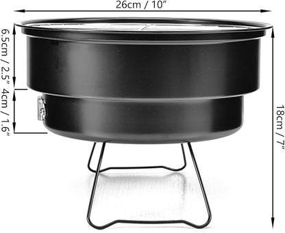 10" Portable Round Barbecue BBQ Charcoal Grill with Handle for Outdoor Home Kitchen BBQ Picnic Camping