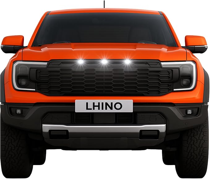 3pc White LED Front Grille Lights Compatible with 2022-2025 Ford Next-Gen Ranger Raptor Trucks, Smoked Lens, Seamlessly Integrates with AUX Switch (White, 3 LED)