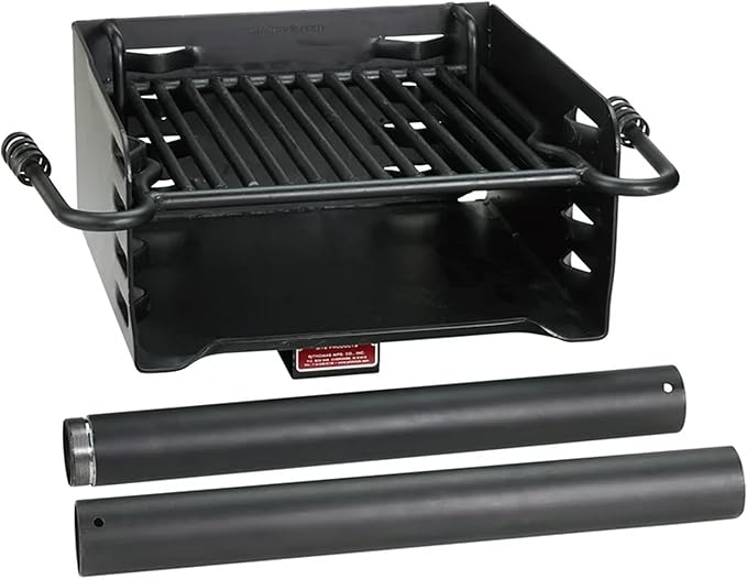 Pilot Rock Park Style Heavy Duty Steel Outdoor BBQ Charcoal Grill with Cooking Grate & 360 Degree Swivel Post for Camping or Backyard, Black (3 Pack)