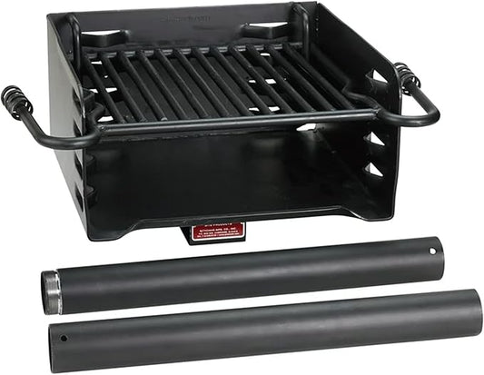 Pilot Rock Park Style Heavy Duty Steel Outdoor BBQ Charcoal Grill with Cooking Grate & 360 Degree Swivel Post for Camping or Backyard, Black (3 Pack)