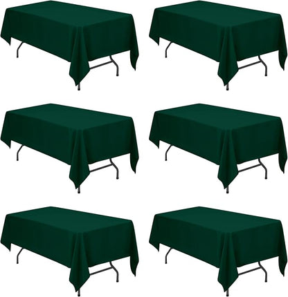 BRILLMAX 6 Pack Hunter Green Tablecloth 60x102 Inch for 6ft Rectangle Table | 150 GSM Polyester Fabric, 15" Standard Drop, Water, Stain & Wrinkle Resistant Cloth Cover for Wedding Reception Banquet Party