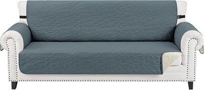 CUCRAF Non Slip Quilted Sofa Cover, Water Resistant Slipcover Furniture Protector for 3 Cushion Sofa Pet Friendly, Washable Couch Cover with Adjustable Elastic Straps (Large, Dark Gray)