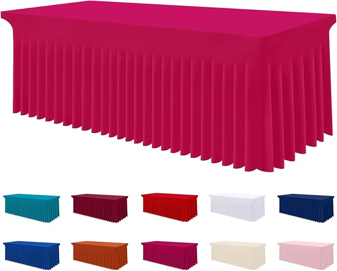 Smiry Spandex Elastic Fitted Table Cloth Skirt for 8FT Rectangle Table | Stretch Washable Table Cloth, Banquet Table Cover for Wedding, Party, Indoor & Trade Shows, (Fuchsia, 96Lx30Wx30H)