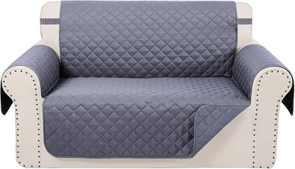 Reversible Loveseat Couch Sofa Covers, 2-Seater, Dark Grey | Loveseat Covers for Dogs Water Repellent, Friendly Furniture Protector with Elastic Straps for Living Room