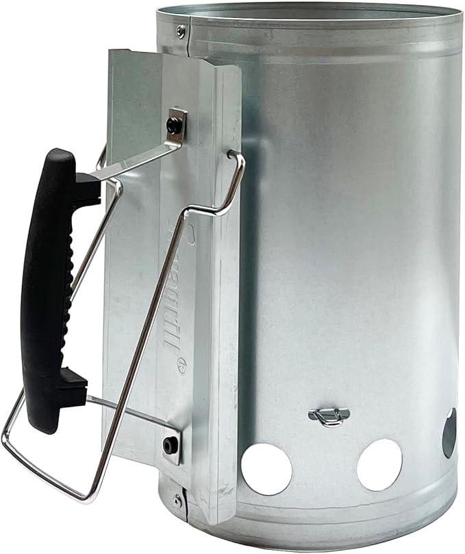 Charcoal Chimney Starter with Firelighters, XL 7.5X12 Chimney Starter, Tilted Handle Design for Safe Outdoor Grilling & Camping, Silver