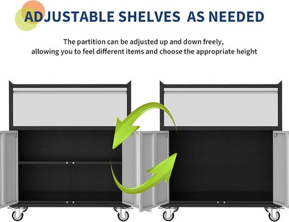 GarveeHome Garage Tool Storage Cabinet, Heavy Duty Metal Rolling Cabinet with Drawer, Adjustable Shelf, Lock & 4 Wheels, Tool Cart for Home Office Workshop, Grey