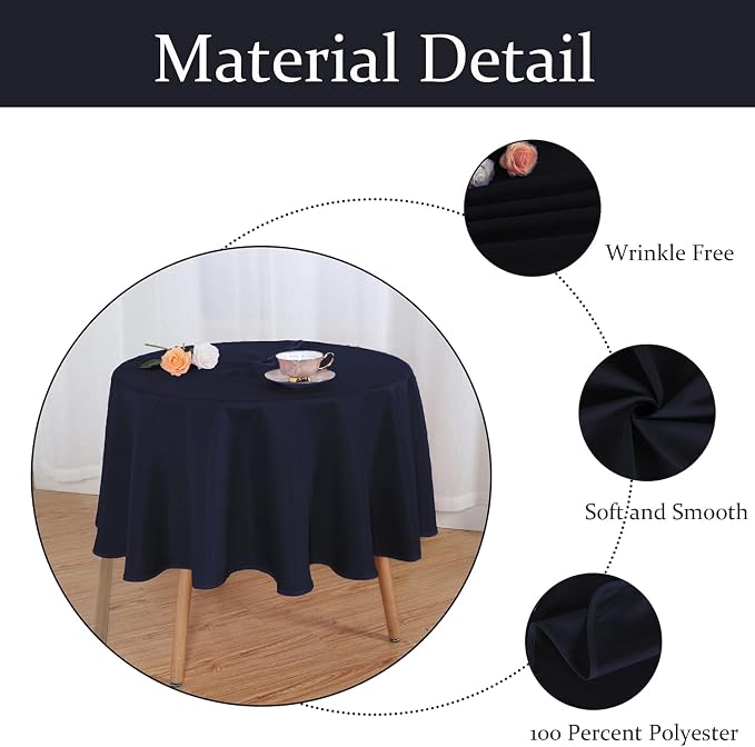 Fitable Outdoor and Indoor Tablecloth, Black, 70 Inch Round | Washable Waterproof Wrinkle Free Table Cover, Zipper and Umbrella Hole, For Spring Summer Party Picnic Camping Patio
