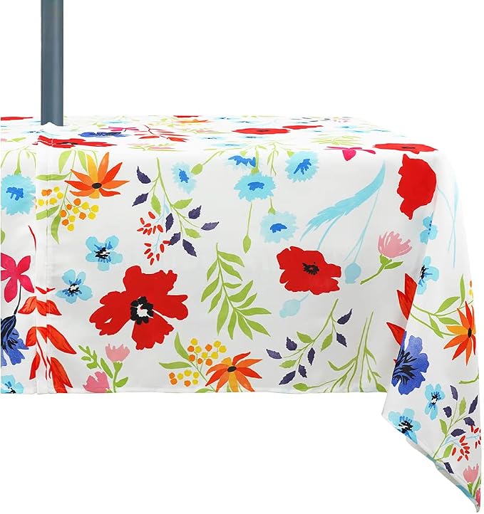 Outdoor Tablecloth with Umbrella Hole Umbrella Tablecloth Patio Tablecloths with Zipper for Courtyards, Terraces, and Beaches 60 x 120 in