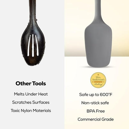 Mrs. Anderson’s Baking Silicone Spoon-Shaped Spatula, Flexible And Nonstick, One-Piece Design, Gray, For Mixing, Folding, Scraping, Baking, And Cooking