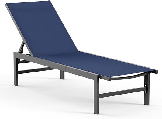 Vexwalx Outdoor Lounge Chair for Pool, Aluminum Chaise Lounge Chairs with 5-Position Recliner, Patio Lounge Chair for Backyard, Poolside, Deck, Lawn (Navyblue)