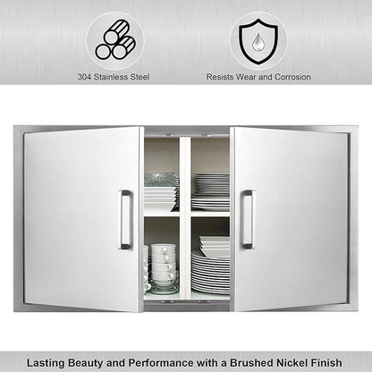 Outdoor Kitchen Doors- 42" W x 21" H - Stainless Steel BBQ Double Access Door,Flush Mount for Outdoor Kitchen and BBQ Island