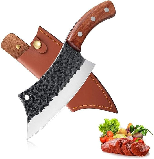 Freelander Hand Forged Knives, Meat Cleaver for Meat Cutting, High Carbon Viking Knife with Sheath, Full Tang Chef Kitchen Butcher Knife for Home,Outdoor, Camping, BBQ