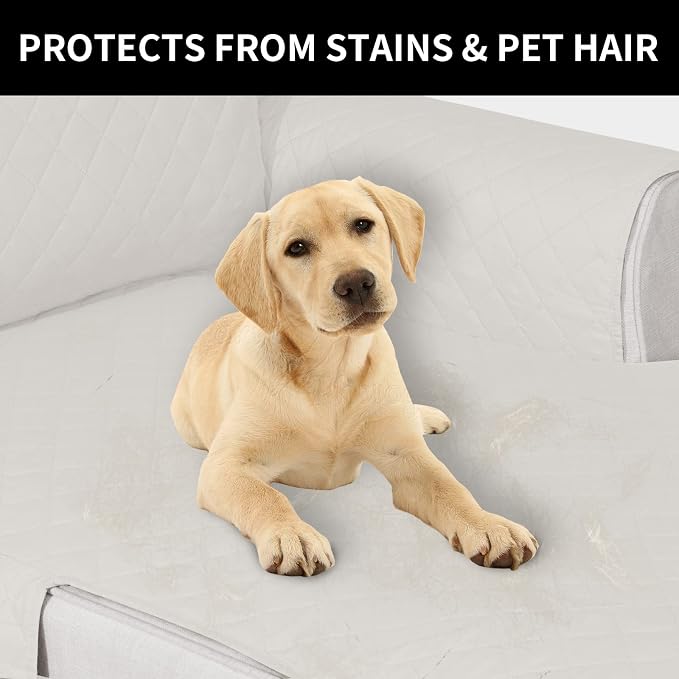 Easy-Going Reversible Chaise Lounge Couch Cover Water Resistant Sofa Cover Sectional L Shaped Sofa Slipcover with Adjustable Straps Furniture Protector for Dogs (115X34 in, Ivory/Ivory) | Machine Washable Slipcover For Dogs, Water Resistant Furniture M...