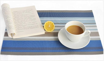 Zupro Placemats Set of 4 Washable Heat-Resistant Non Slip Braided Table Mats Woven PVC Vinyl Kitchen Place Mats for Everyday use or Dinner Parties BBQs Indoor and Ourdoor Use.18"x12"(Blue)