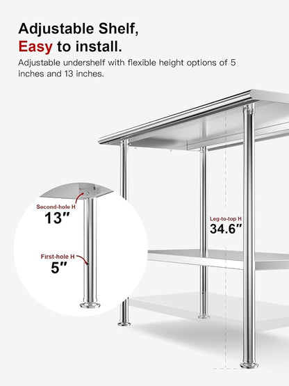 Atelicf NSF Stainless Steel Prep Table 24X36 inch with Backsplash | Commercial-grade table for restaurants, kitchens, food trucks, breweries, bars, garages, and outdoor BBQ