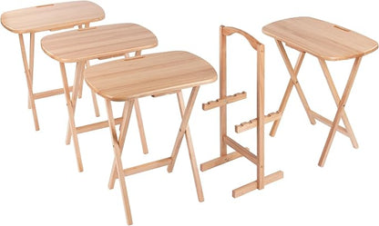 Winsome Lucca Set of 4 Foldable Snack Tables with Storage Rack, Easy to Store Portable Fold Up Table Set for Kitchen, Living Room TV Dining, Crafts, Puzzles, Work from Home