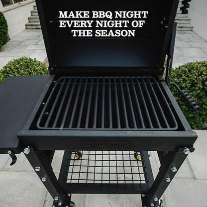 Ash & Ember 390 Sq. In Patio Cart Charcoal Grill with Cover, Side Shelf and Tool Hooks for BBQ Cooking Prep & Accessories, Mobile Heavy-Duty Park-Style Outdoor Grills & Smokers