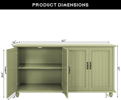 Scurrty 62'' Coffee Bar Cabinet Kitchen with Storage, Buffet Cabinet with Storage, Sideboard Buffet for Dinning Room, Kitchen & Living Room (4 Doors, Green)