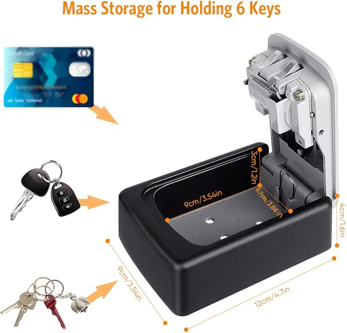 Key Lock Box Wall Mounted, Fayleeko 4 Digit Combination Lockbox for Outside, House Keys - 5 Keys Capacity, Key Safe Security Storage Lock Box for Indoor, Outdoor, Garage, Garden, Store (Black, 2Pack)