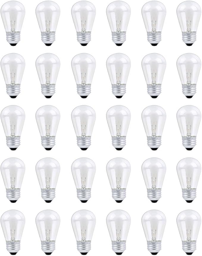 30 Pack S14 Outdoor String Light Bulbs Set orange, 120V 11W Clear Outdoor Patio Vintage Light Shatterproof Bulbs
