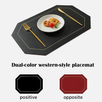 Oil-Proof Faux Leather Dual Sided Placemats Set of 4,Wipeable Table Protective Mats,Heat-Resistant Dining for Kitchen, Indoor Outdoor Use,Black&Red